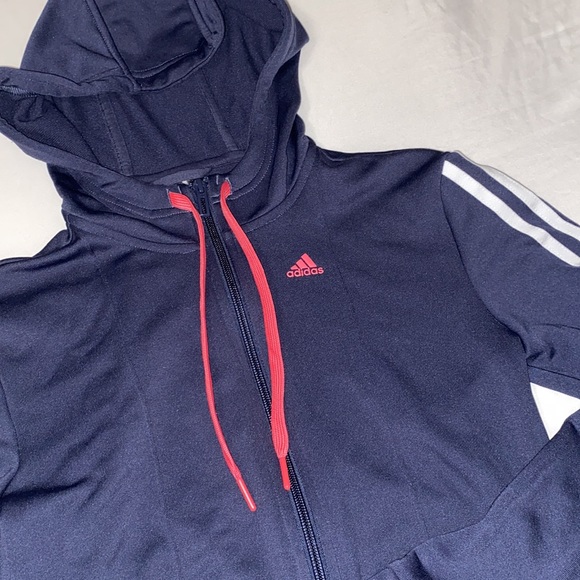 Navy / Pink Detail Adidas Zip Hoodie and Joggers Set - Picture 3 of 7
